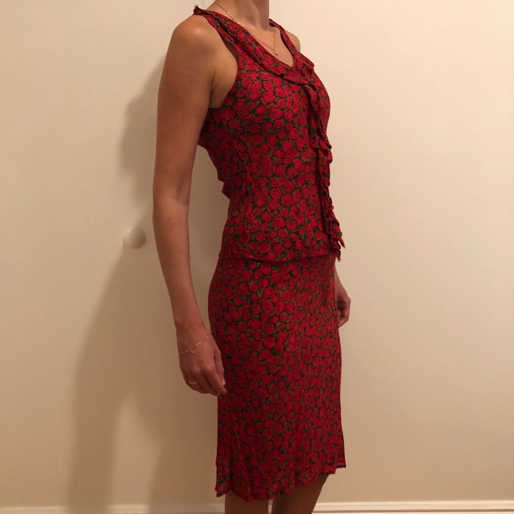 SAY Floral Rose Print 2-Piece Set: Ruffle Blouse & Tulip Midi Skirt - Size S / 2 - Picture 4 of 14